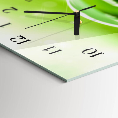 Horizontal wall clock Drops on a leaf