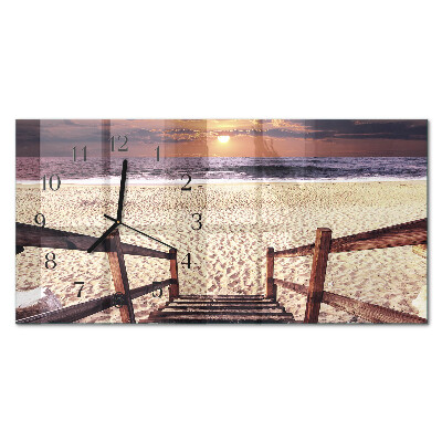 Glass wall clock horizontal Steps to the beach