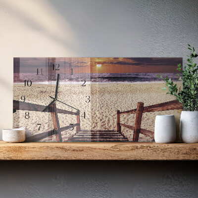 Glass wall clock horizontal Steps to the beach