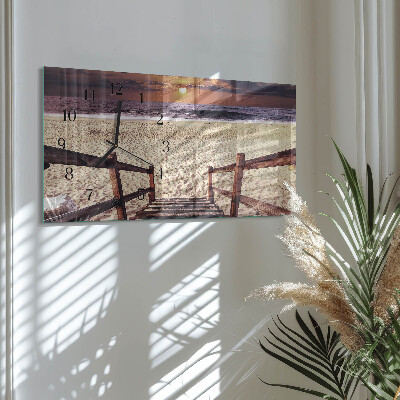 Glass wall clock horizontal Steps to the beach