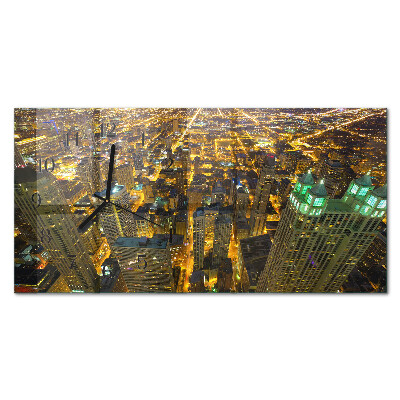 Horizontal rectangular wall clock The illuminated city