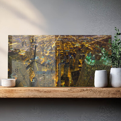 Horizontal rectangular wall clock The illuminated city