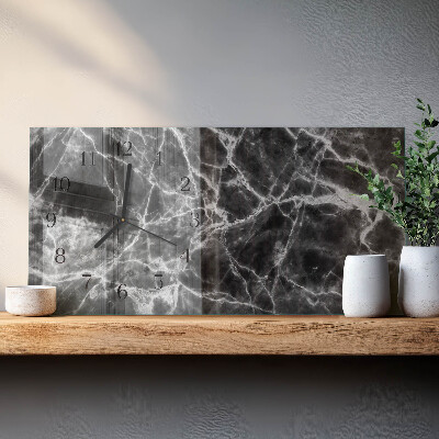 Horizontal wall clock Black marble
