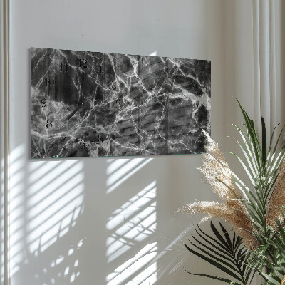 Horizontal wall clock Black marble