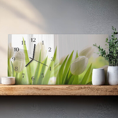 Rectangular glass clock horizontal White tulips