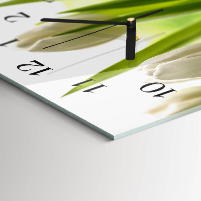 Rectangular glass clock horizontal White tulips