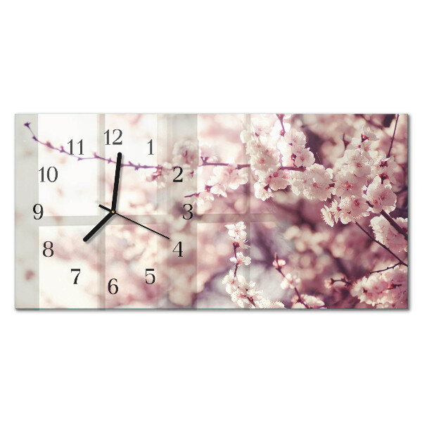 Horizontal rectangular wall clock Cherry blossoms