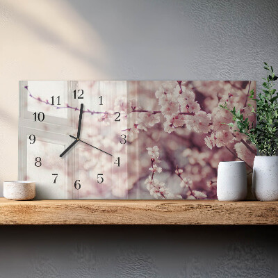 Horizontal rectangular wall clock Cherry blossoms