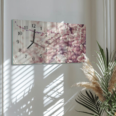 Horizontal rectangular wall clock Cherry blossoms