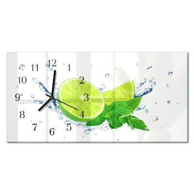 Rectangular glass clock horizontal Lemon with mint