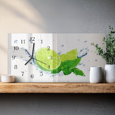 Rectangular glass clock horizontal Lemon with mint
